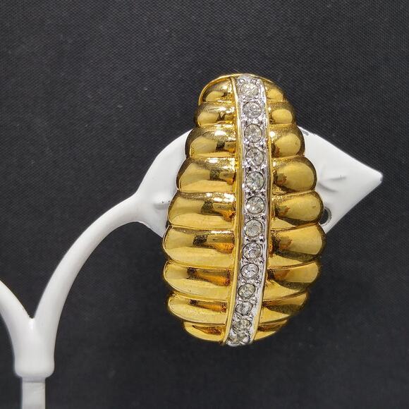 Vintage Nolan Miller Gold Plated Rhinestone Clip-On Earrings, 1980s Dynasty Era - Picture 3 of 10